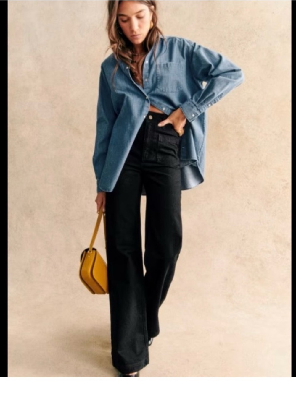 Sezane Blue Denim Max Button-Down Shirt size 38 US 6